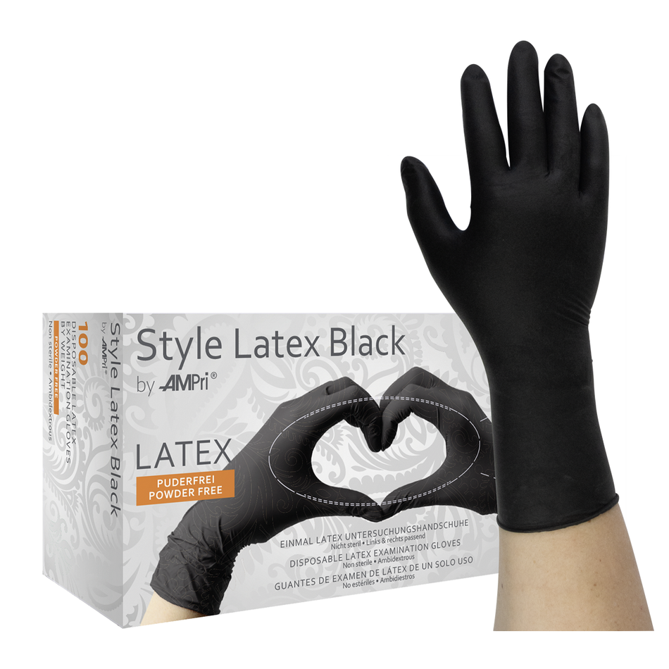 Style Latex Black – Black latex gloves, powder-free - M, 100 pieces