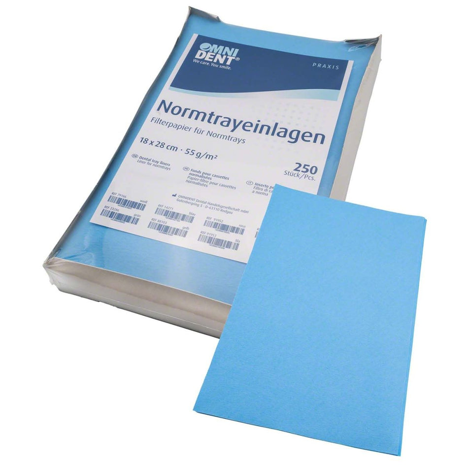 Standard tray inserts, 18 × 28 cm, blue, pack of 250 sheets