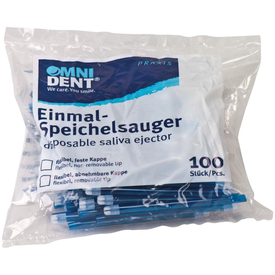 Disposable saliva ejector, solid cap, blue, pack of 100