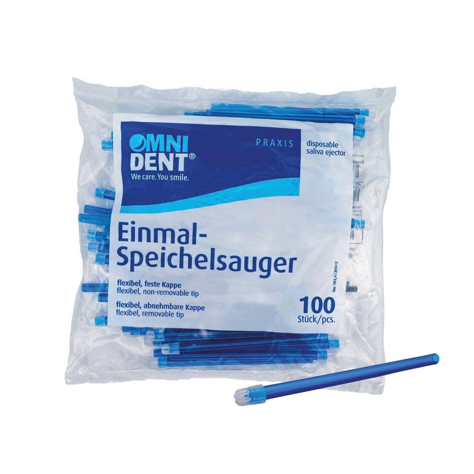 Disposable saliva ejector, loose cap, blue, pack of 100