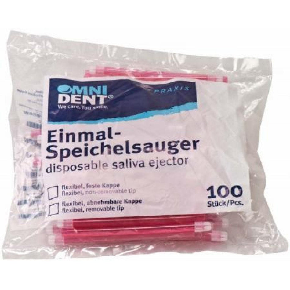 Disposable saliva ejector, solid cap, red, pack of 100