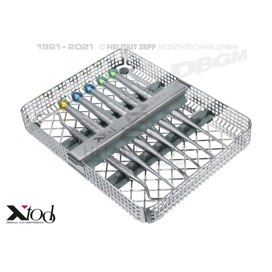 X-Tool according to Dr. Hildebrand, universal, complete extraction instrument set in one tray, set including washing basket