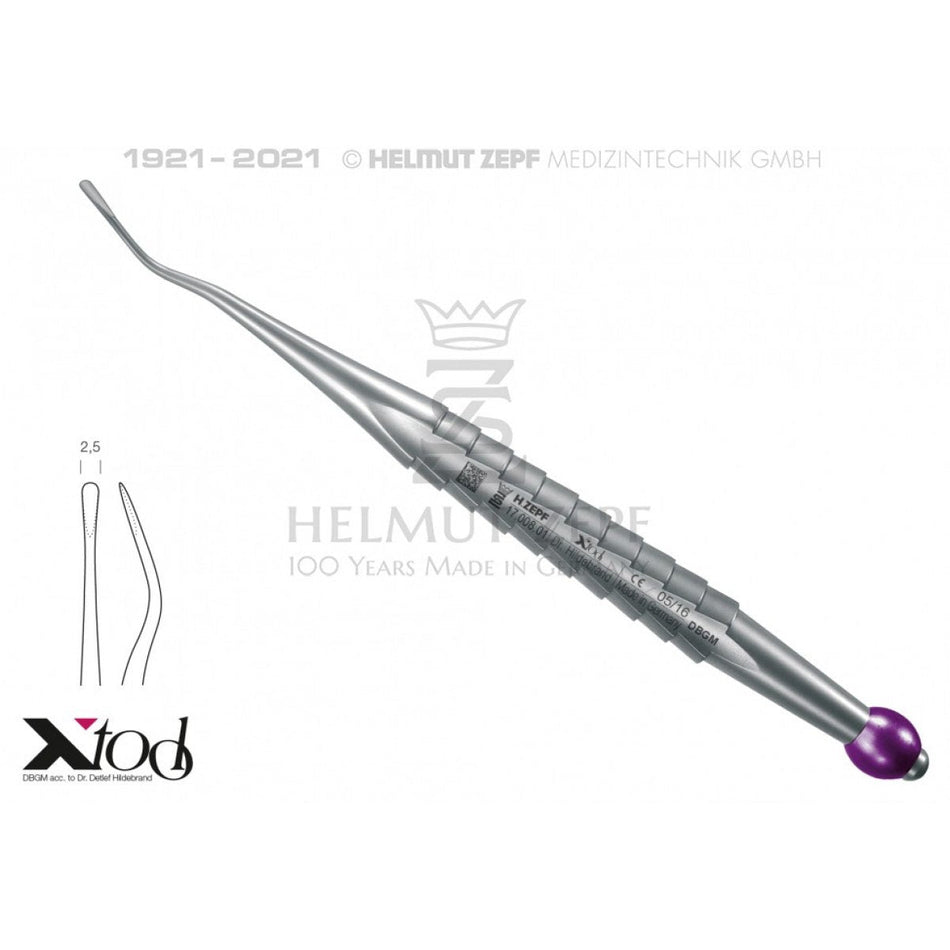 X-Tool Approximal Root Elevator, distal, Fig.77s 2.5mm, color coding purple-metallic