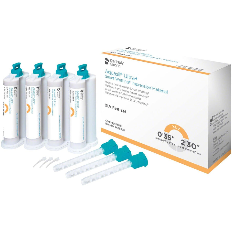 Aquasil Ultra+, XLV Fast Set, A-Silikon Abformmaterial, 4 Doppelkartuschen à 50 ml