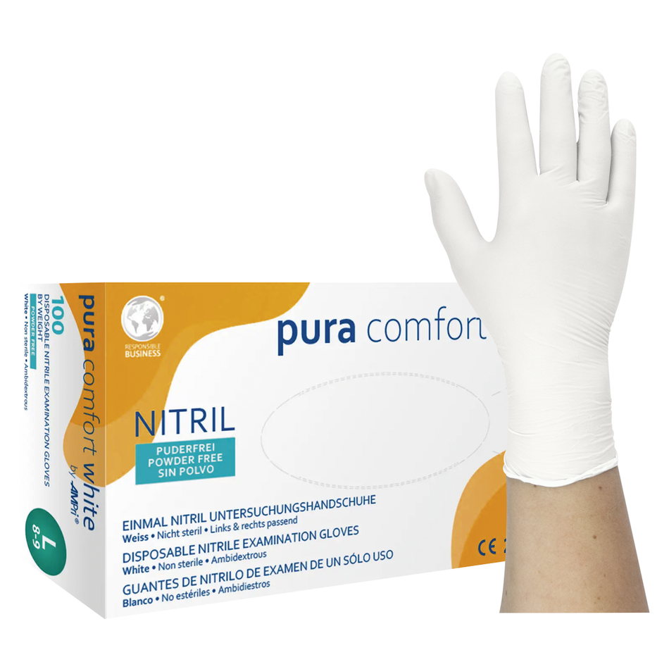 pura comfort white - Nitrile gloves, powder-free - S, 100 pieces