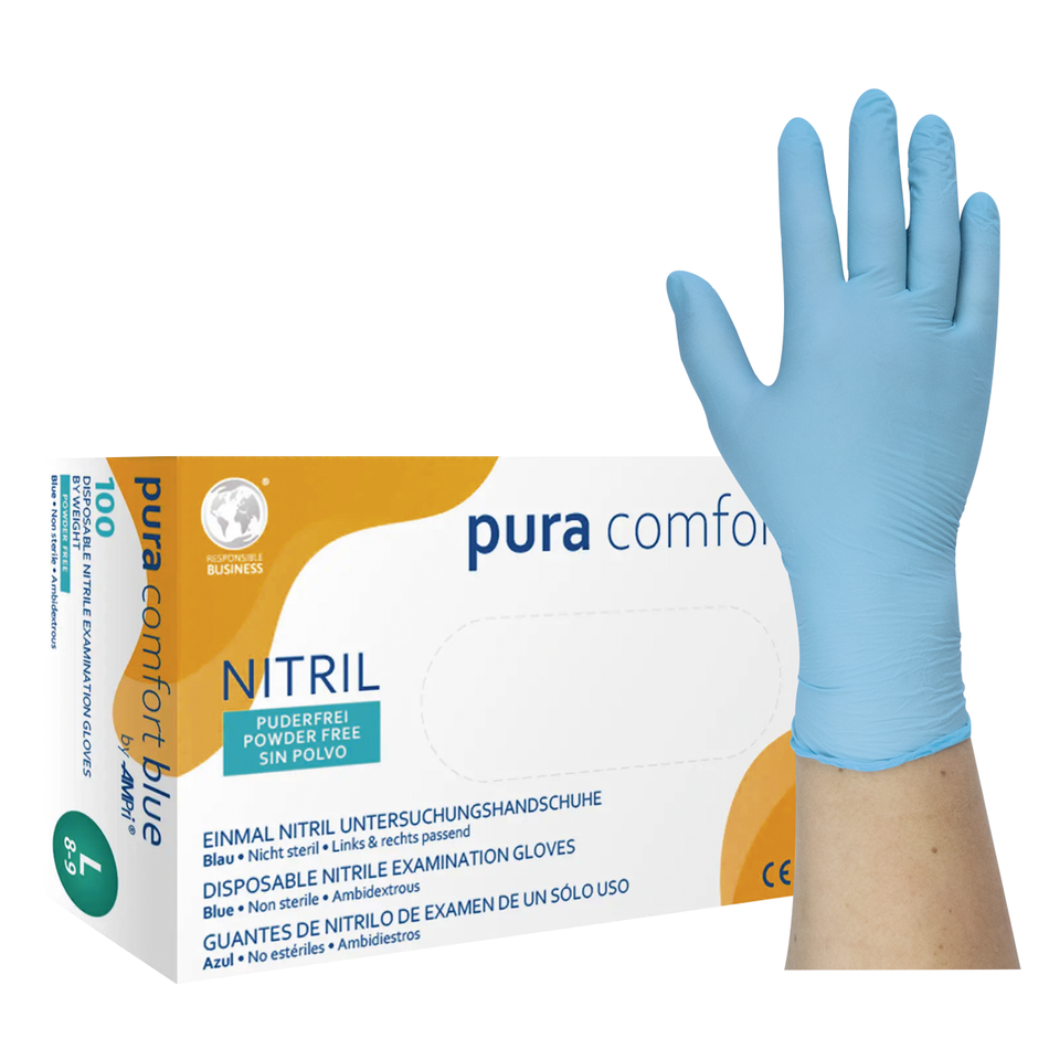 pura comfort blue - Nitrile gloves, powder-free - M, 100 pieces