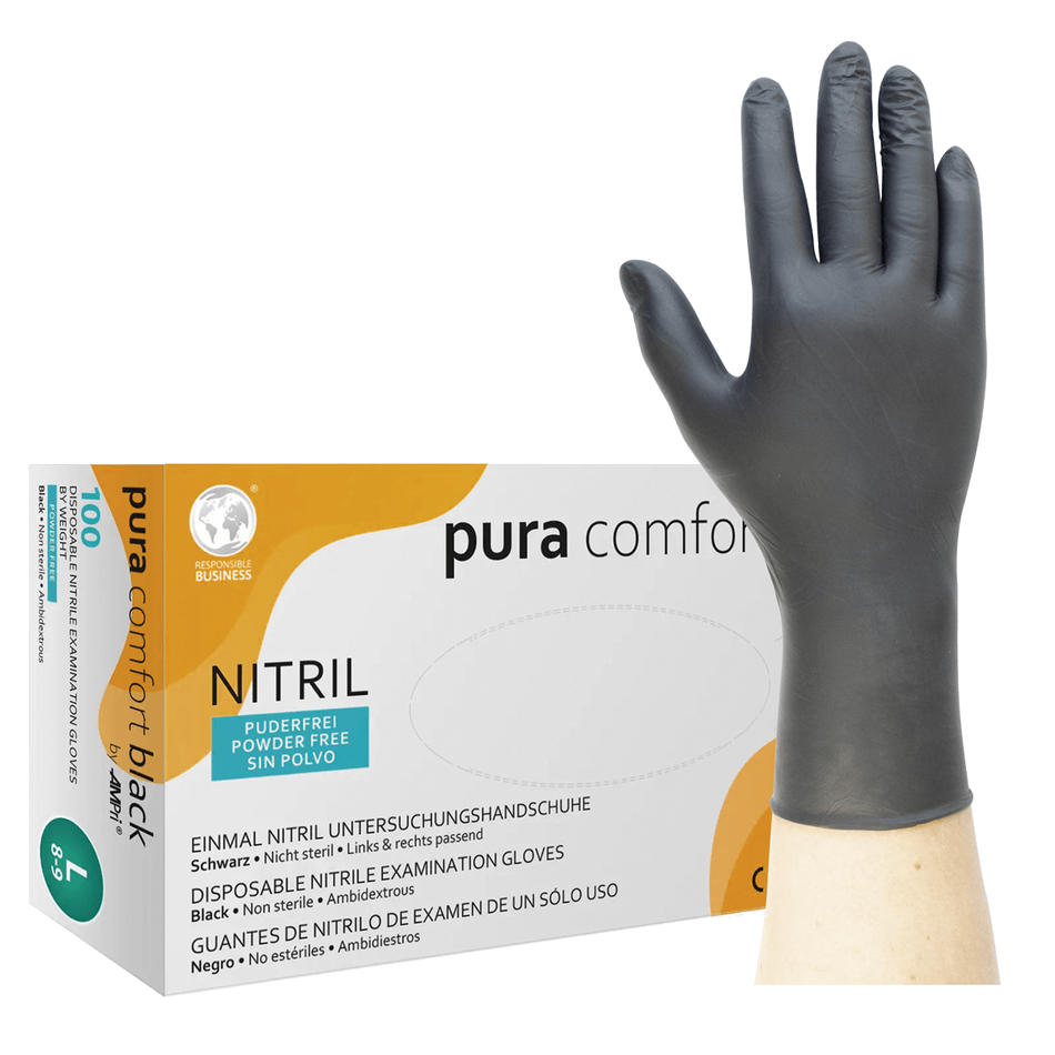 pura comfort black - Nitrile gloves black, powder-free, special contingent - M, 100 pieces