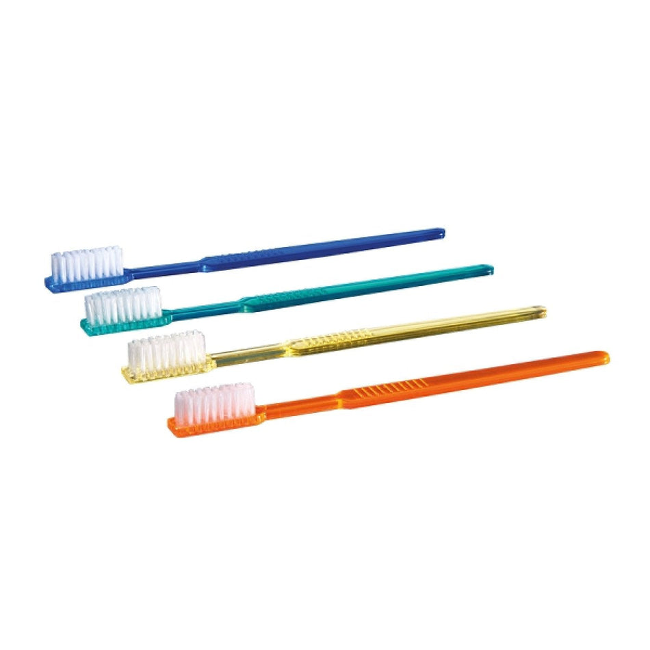 Disposable toothbrushes with toothpaste color-mix, pack of 100 pieces