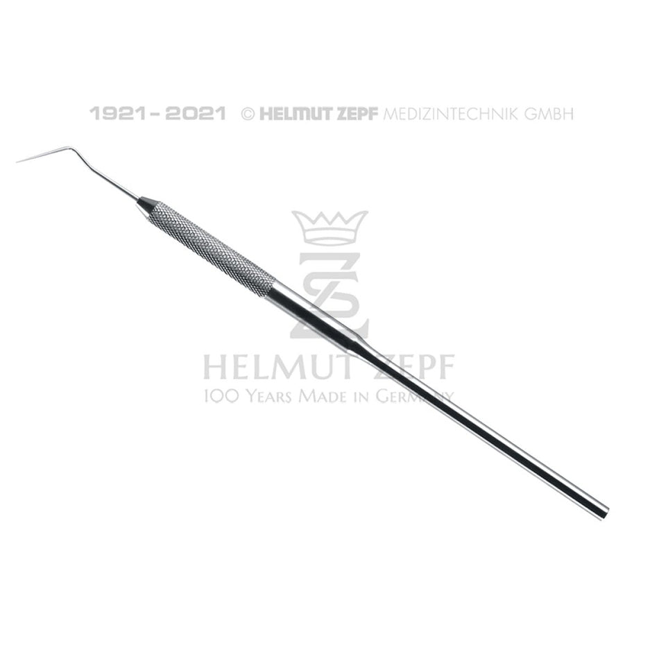 Sample, single-ended, Fig. 9, round checkered handle, stainless steel with fine tips