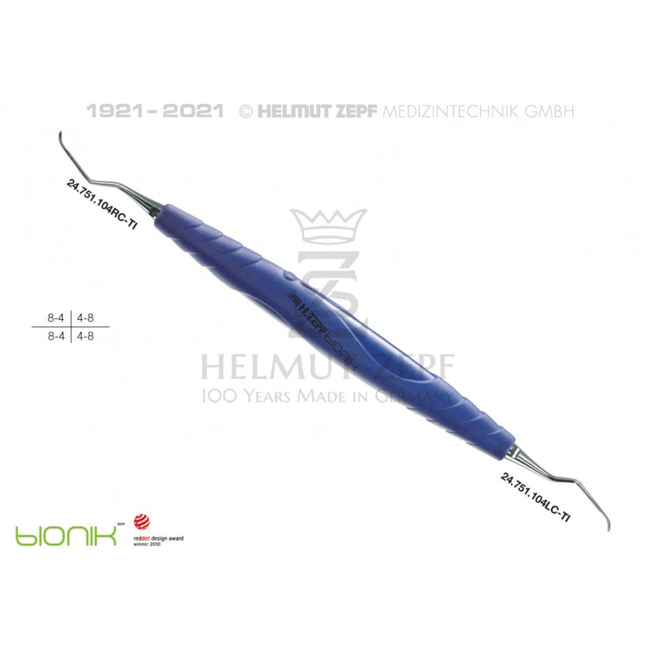 ZEPF-Bionics, Universal Curette, Columbia University Fig.4R/4L, blue inserts made of >>TITAN