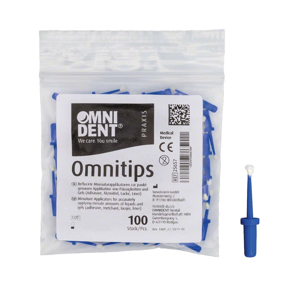 Omnitips, disposable applicators, flocked, blue, pack of 100