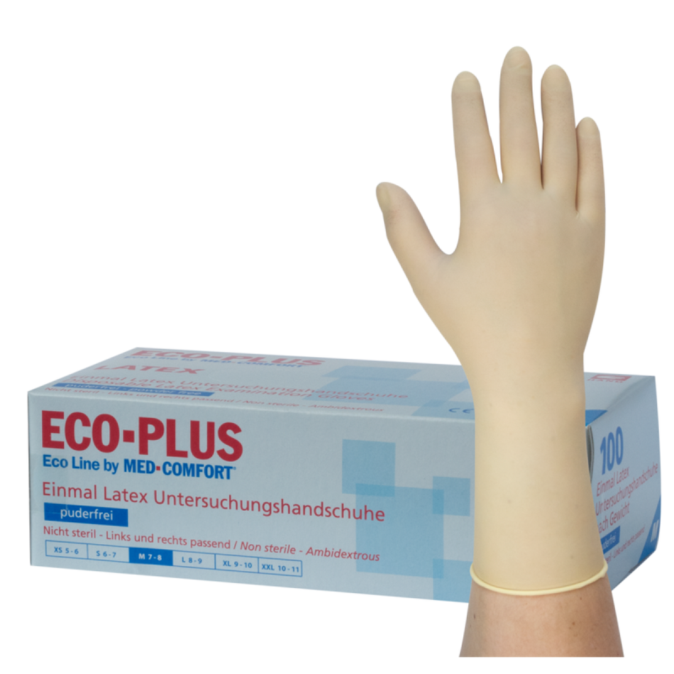 ECO-PLUS - Latex gloves, powder-free - M, 100 pieces