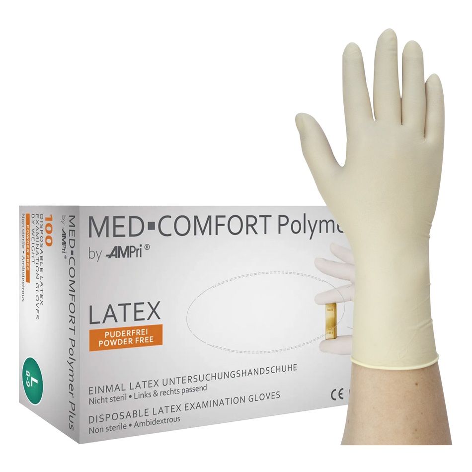 MED-COMFORT Polymer Plus - latex gloves, powder-free - S, 100 pieces