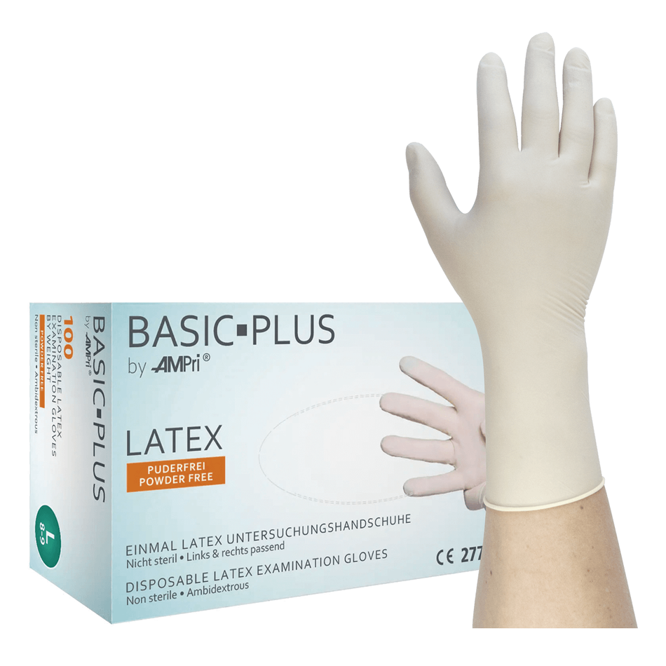 BASIC-PLUS - Latex gloves, powder-free - L, 100 pieces