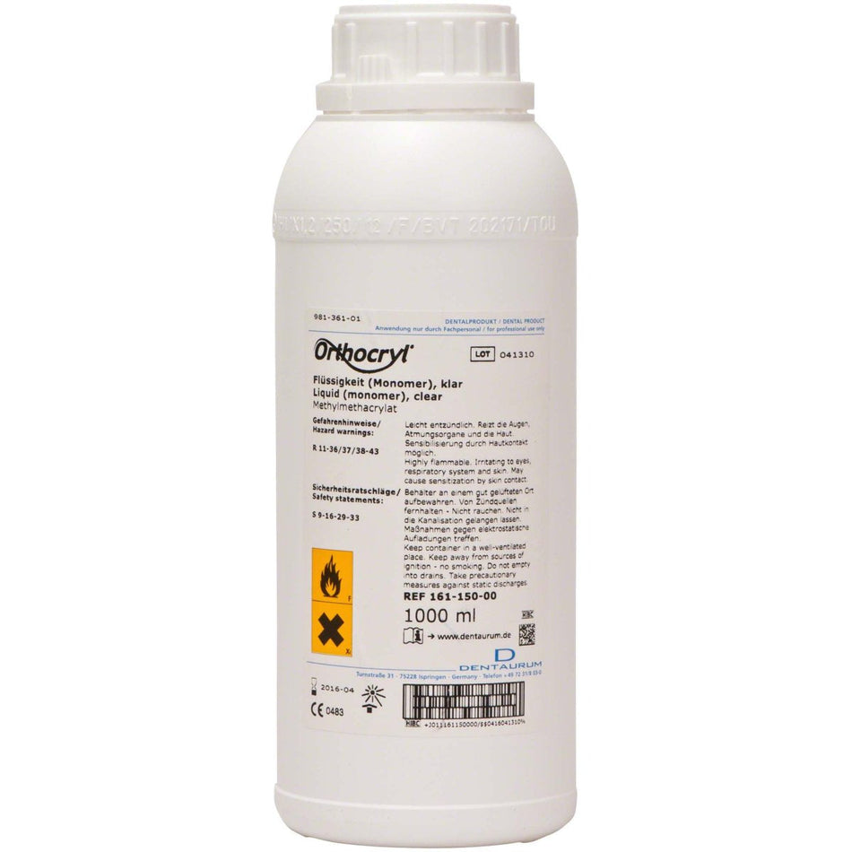 Orthocryl liquid, cold polymer, clear, bottle of 1000 ml