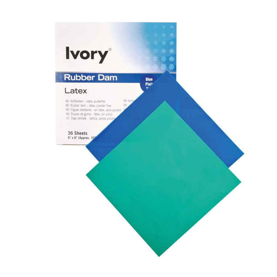 Ivory Premium Rubber Dam, thin, blue, pack of 36