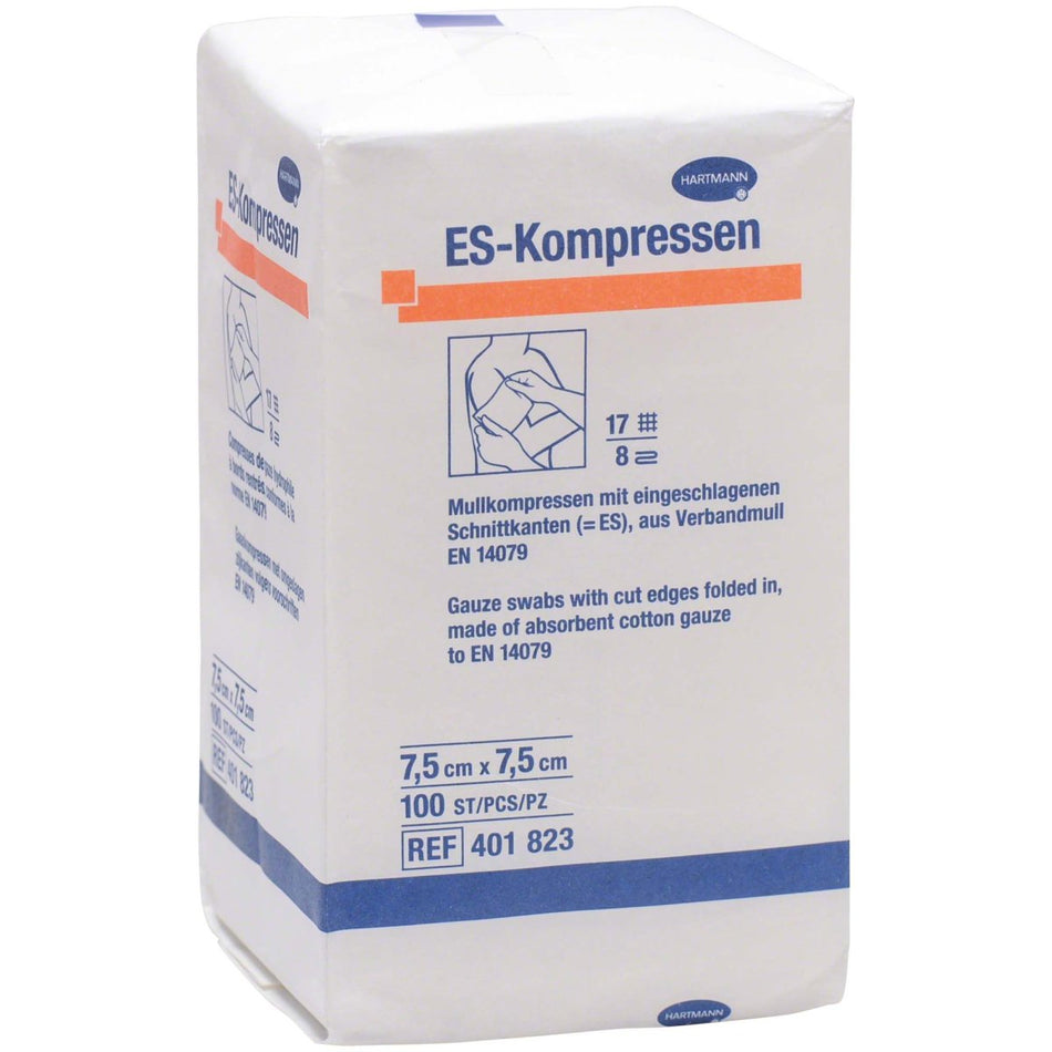 ES compresses, non-sterile, 8-ply, 7.5 × 7.5 cm, pack of 100