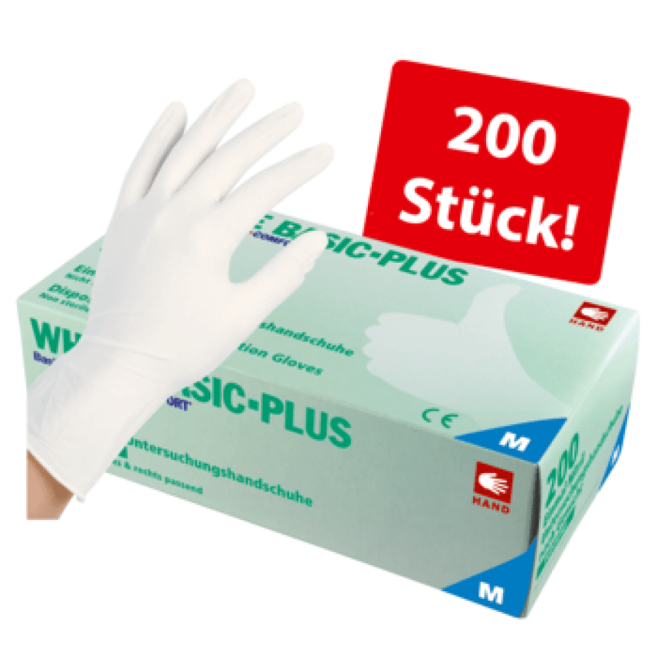 White Basic-Plus nitrile gloves, powder-free, size M, pack of 200