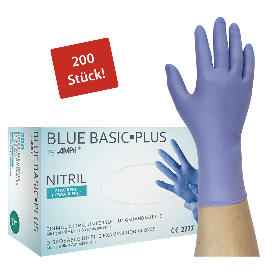 Blue BASIC-PLUS - Nitrile gloves, powder-free - S, 200 pieces