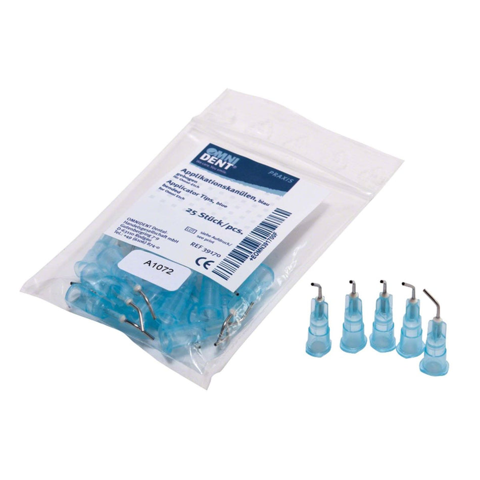 Omni Etch application cannulas, angled, blue, pack of 25