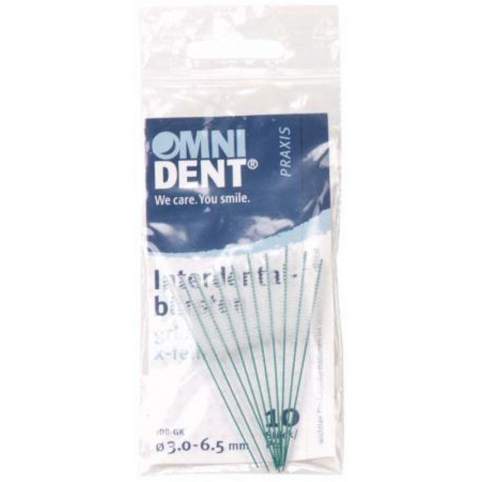 Interdental brushes pack of 10, green, conical x-fine