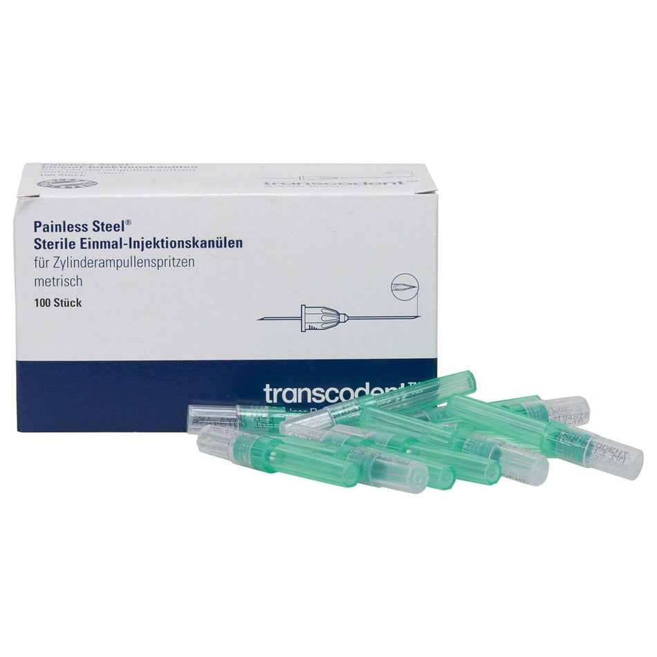 Painless Steel disposable injection needles, 0.3 × 13mm, G30, green, pack of 100