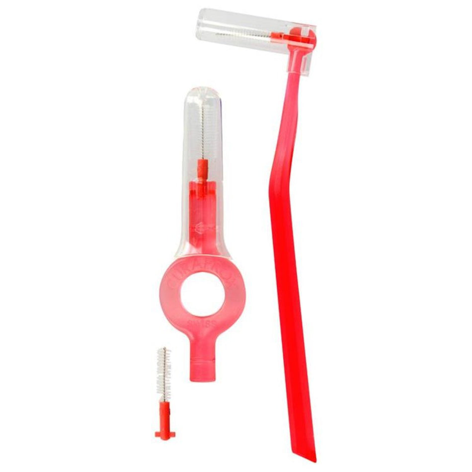 Curaprox CPS 07 prime start, pack of 5 interdental brushes CPS 07 red, 2 holders UHS 409/470