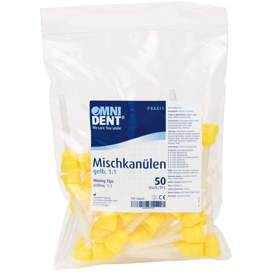 Mixing tips, 1:1, yellow, pack of 50