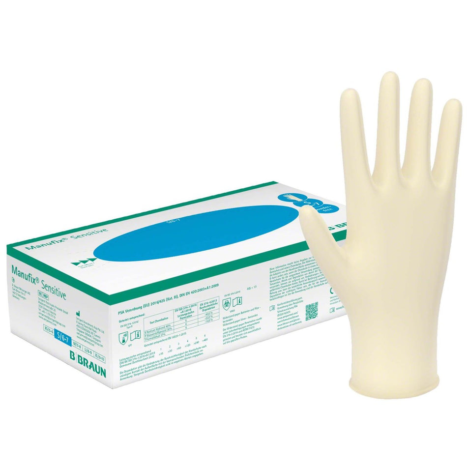 Manufix Sensitive, examination glove, latex, powder-free, size M, pack of 100