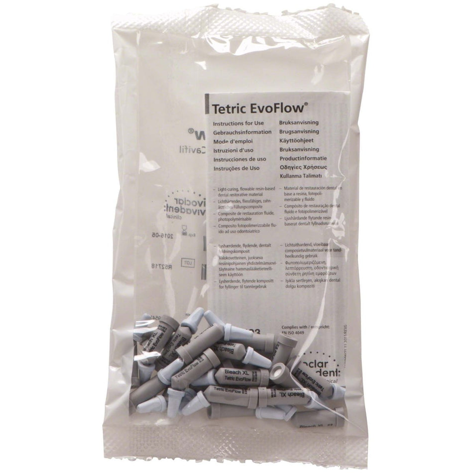 Tetric EvoFlow, Cavifil, Bleach XL, radiopaque composite, 20 capsules of 0.2 g each