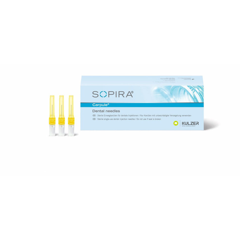 Sopira standard disposable cannulas, yellow, G30, 0.3 × 21 mm, long bevel, pack of 100