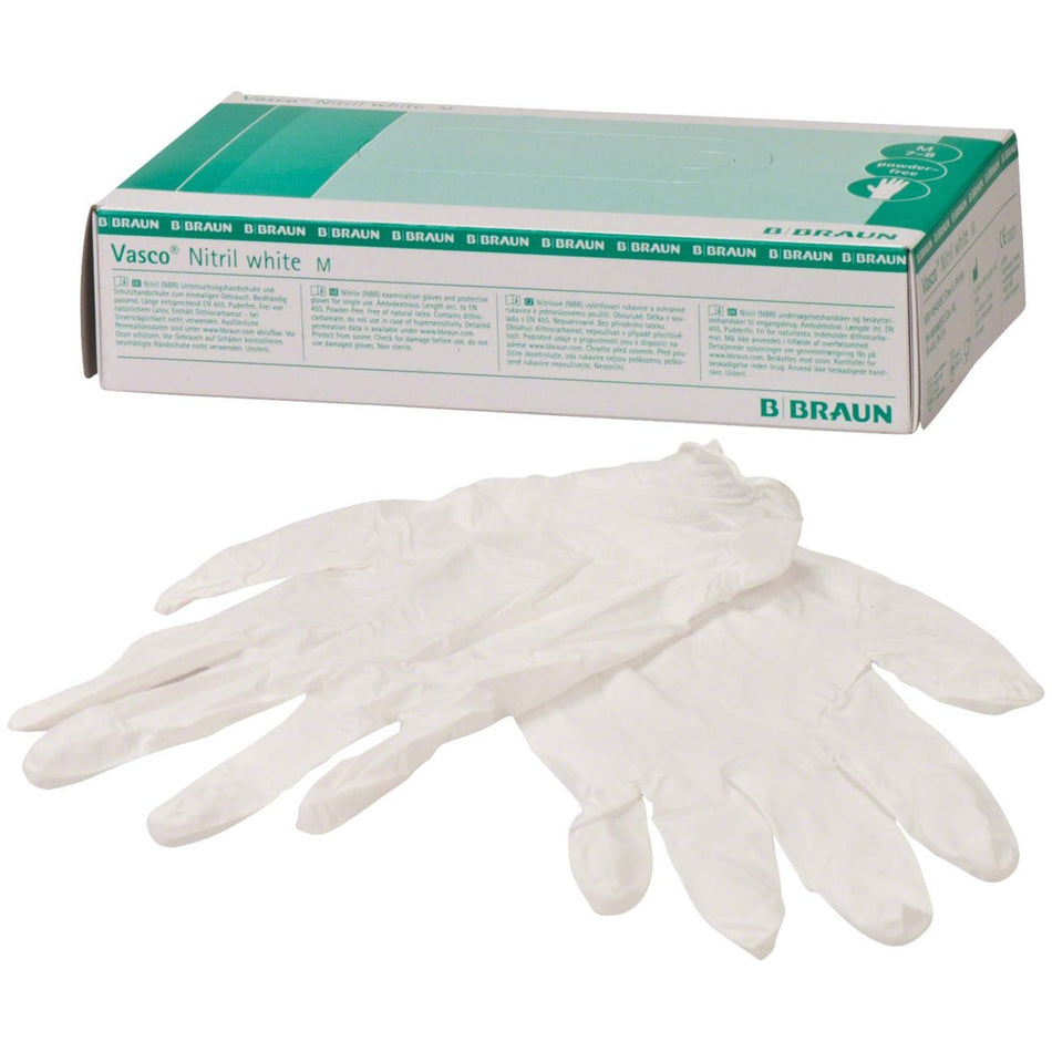 Vasco Nitrile White Examination Gloves Size M, 100 pieces