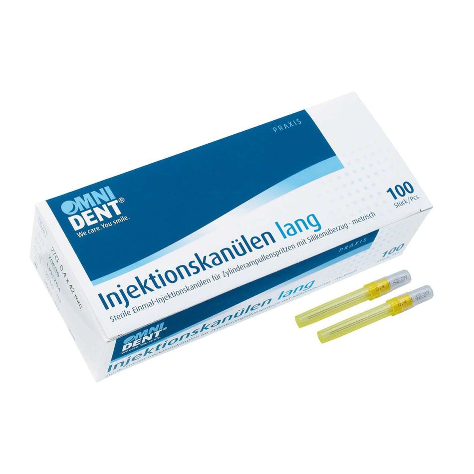 Injection cannulas, Ø 0.4 x 42 mm, yellow, pack of 100