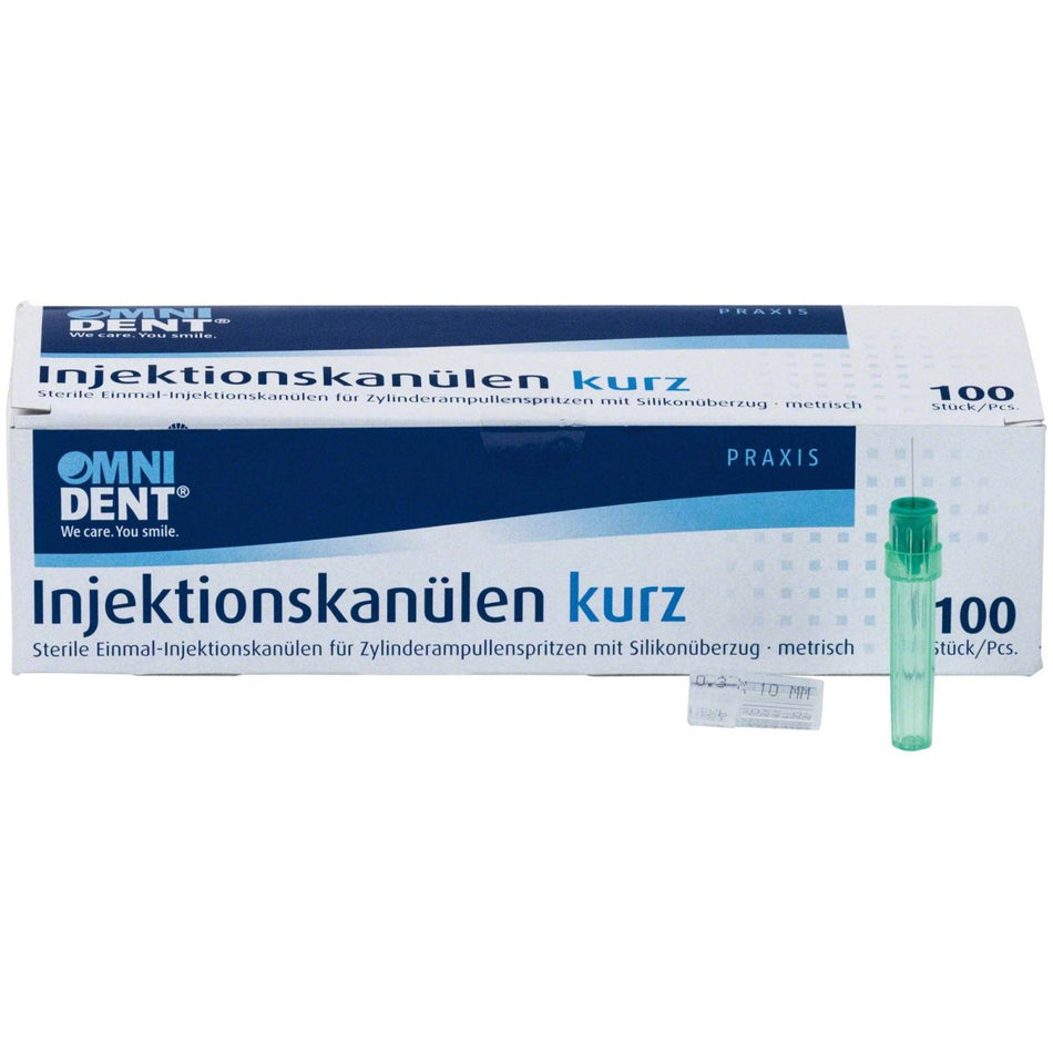 Injection cannulas, Ø 0.3 x 10 mm, green, pack of 100