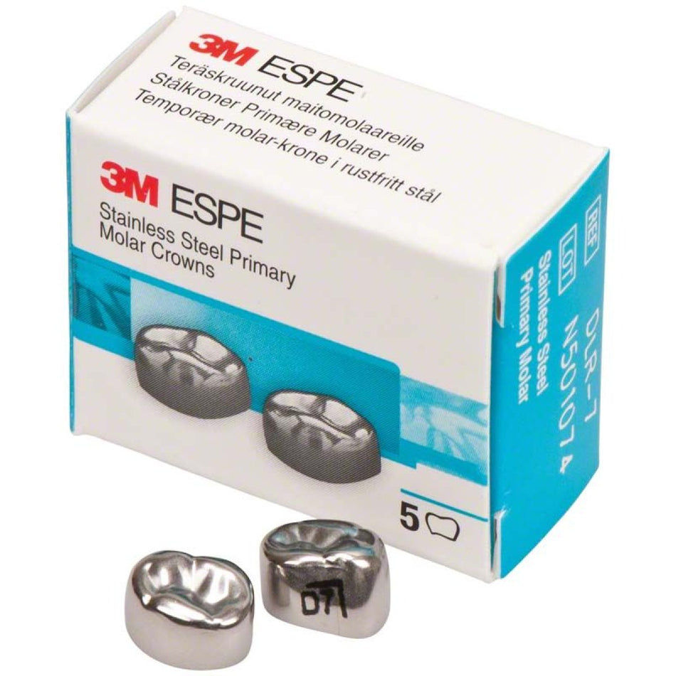 Stainless steel crowns, lower 1st milk molar right DLR7, Ø mesial/distal 9.6, pack of 5