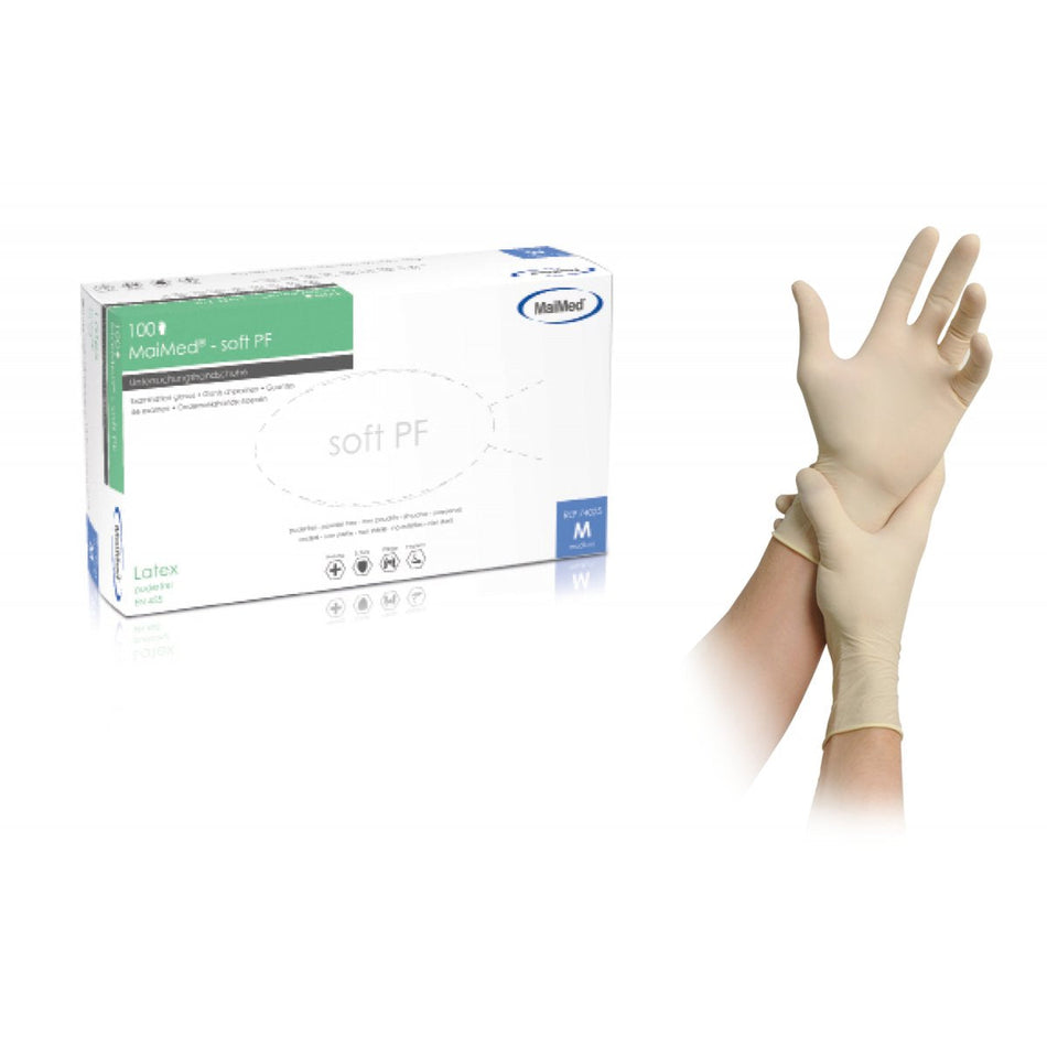 MaiMed soft latex gloves powder-free size M, non-sterile, 100 pcs/box