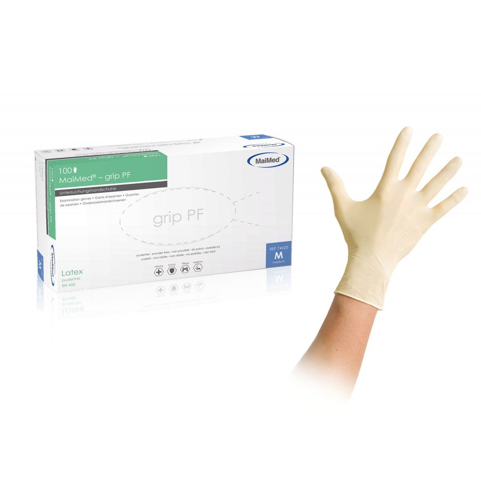 MaiMed-grip latex gloves, powder-free, size: M, non-sterile, pack of 100