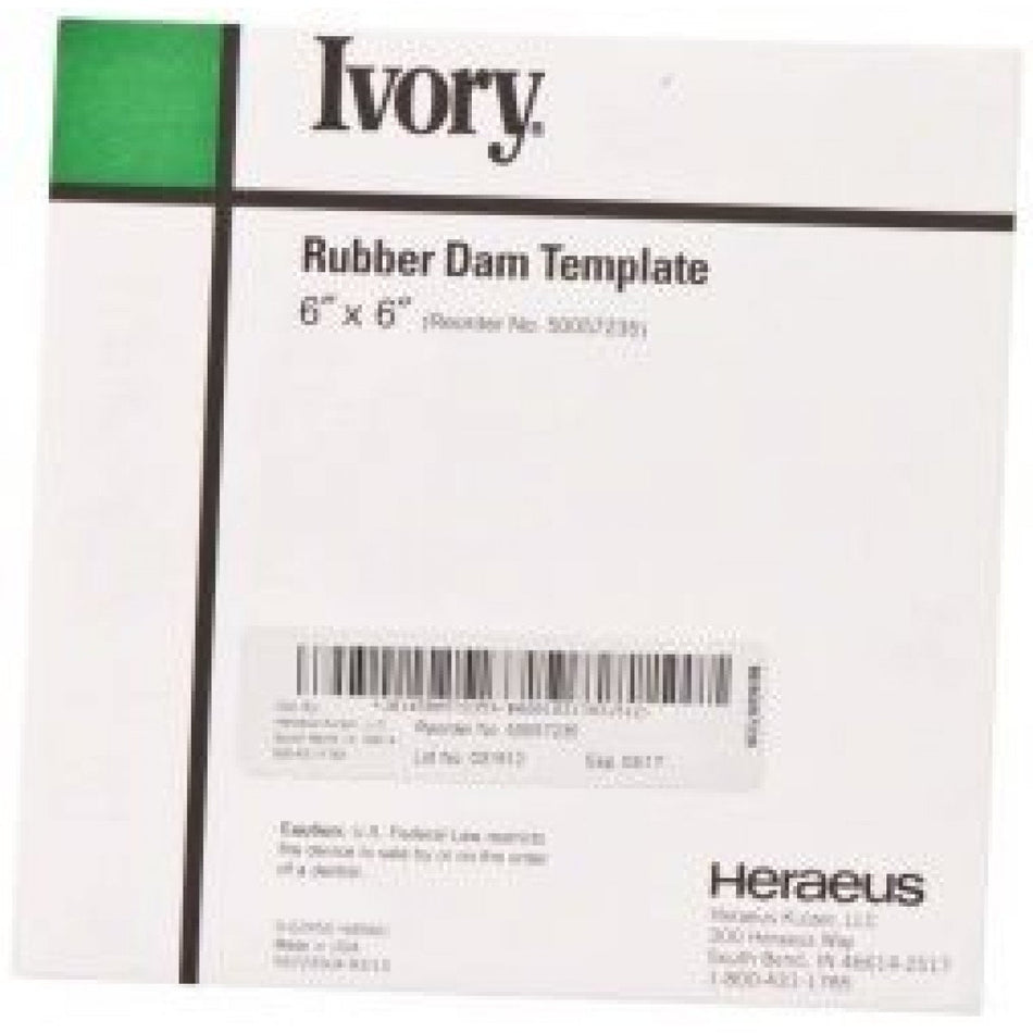 Ivory Rubber Dam Template, size 6" x 6" (152 x 152 mm), each