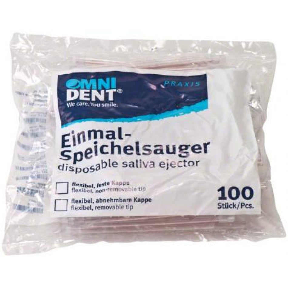 Disposable saliva ejector, solid cap, transparent, pack of 100