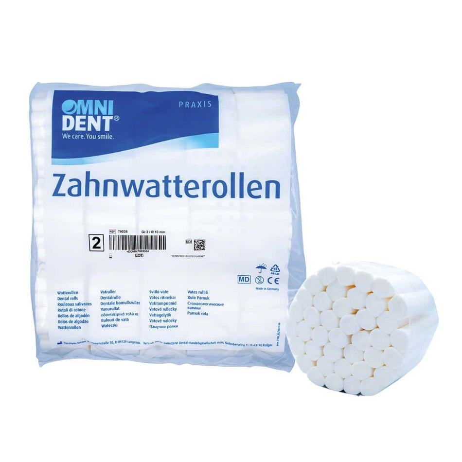 Disposable dental cotton rolls, size 2, Ø 10 mm, pack of 300 g