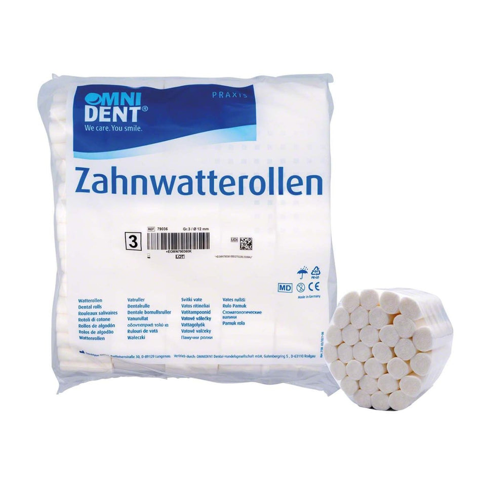 Disposable dental cotton rolls, size 3, Ø 12 mm, pack of 300 g