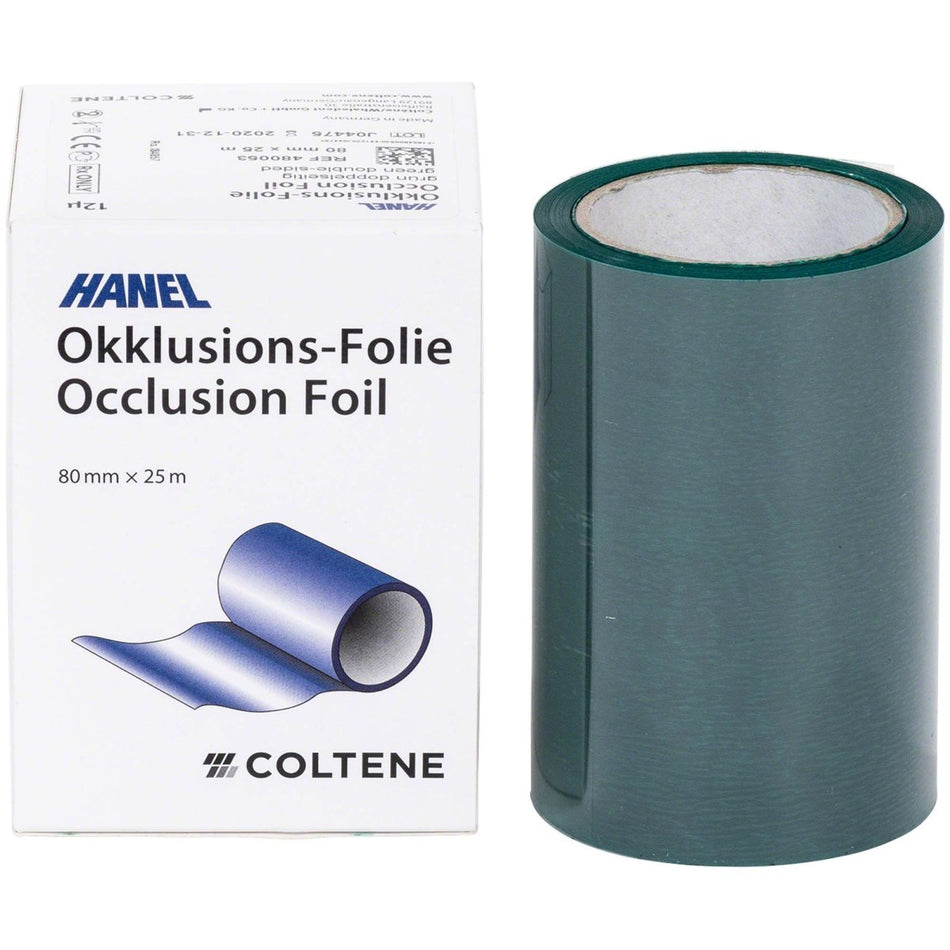 Hanel occlusion film 12µ, double-sided, 80 mm wide, green, roll of 25 m