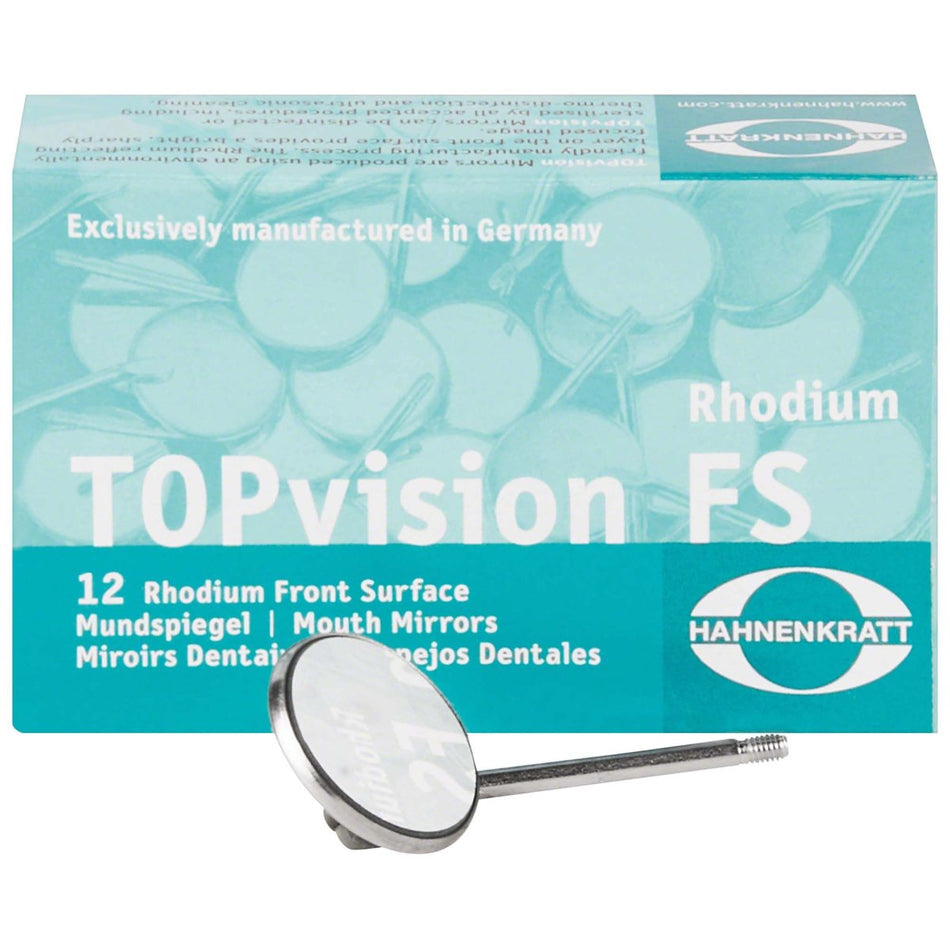 TOPvision Rhodium Mouth Mirror, No. 4, Ø 22 mm, flat, pack of 12