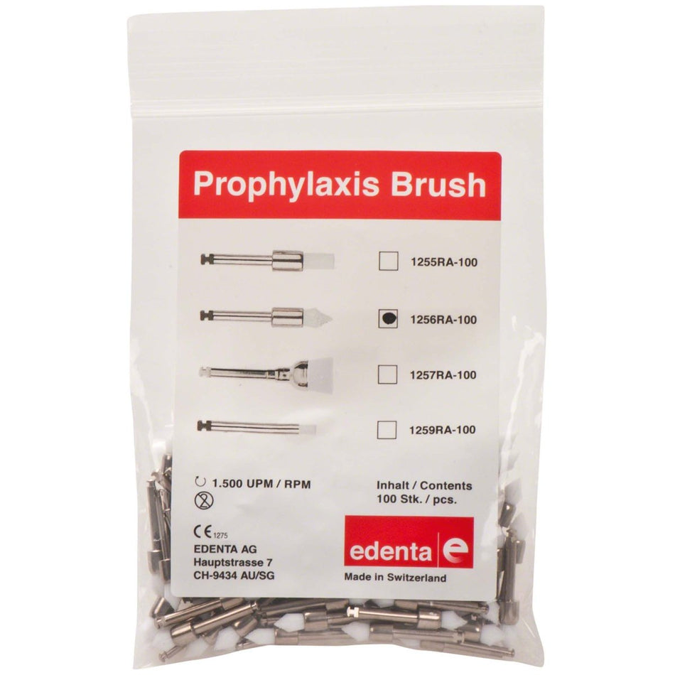 Prophylaxis Nylon Brushes, Flame, White, 100 Pieces