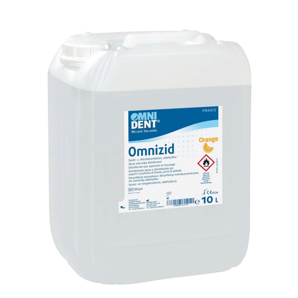 Omnicide, spray and wipe disinfection, aldehyde-free, orange, 10 litre canister