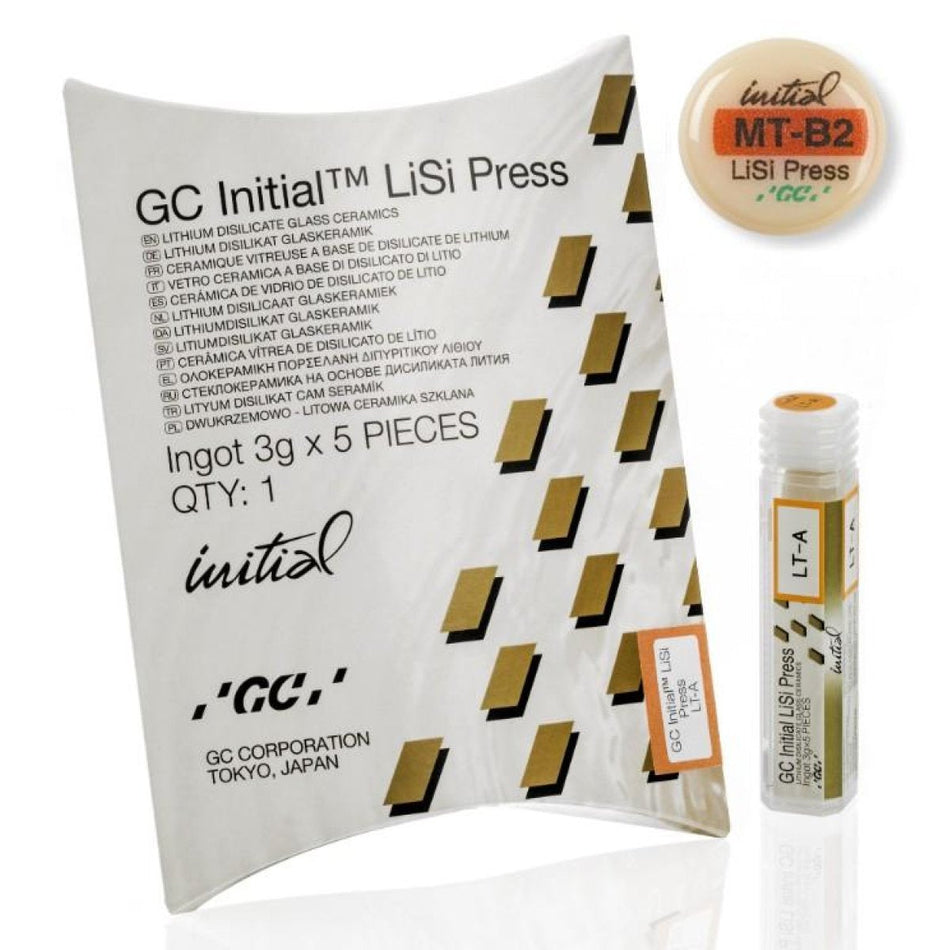 GC Initial LiSi Press, veneers, type blanks and pellets, MT, shade B2, pack of 5 x 3 g, suitable for all types of restorations across all translucency levels