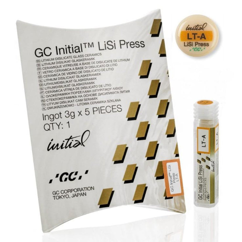 GC Initial LiSi Press, veneers, type blanks and pellets, LT, color A, pack of 5 x 3 g, suitable for all types of restorations across all translucency levels