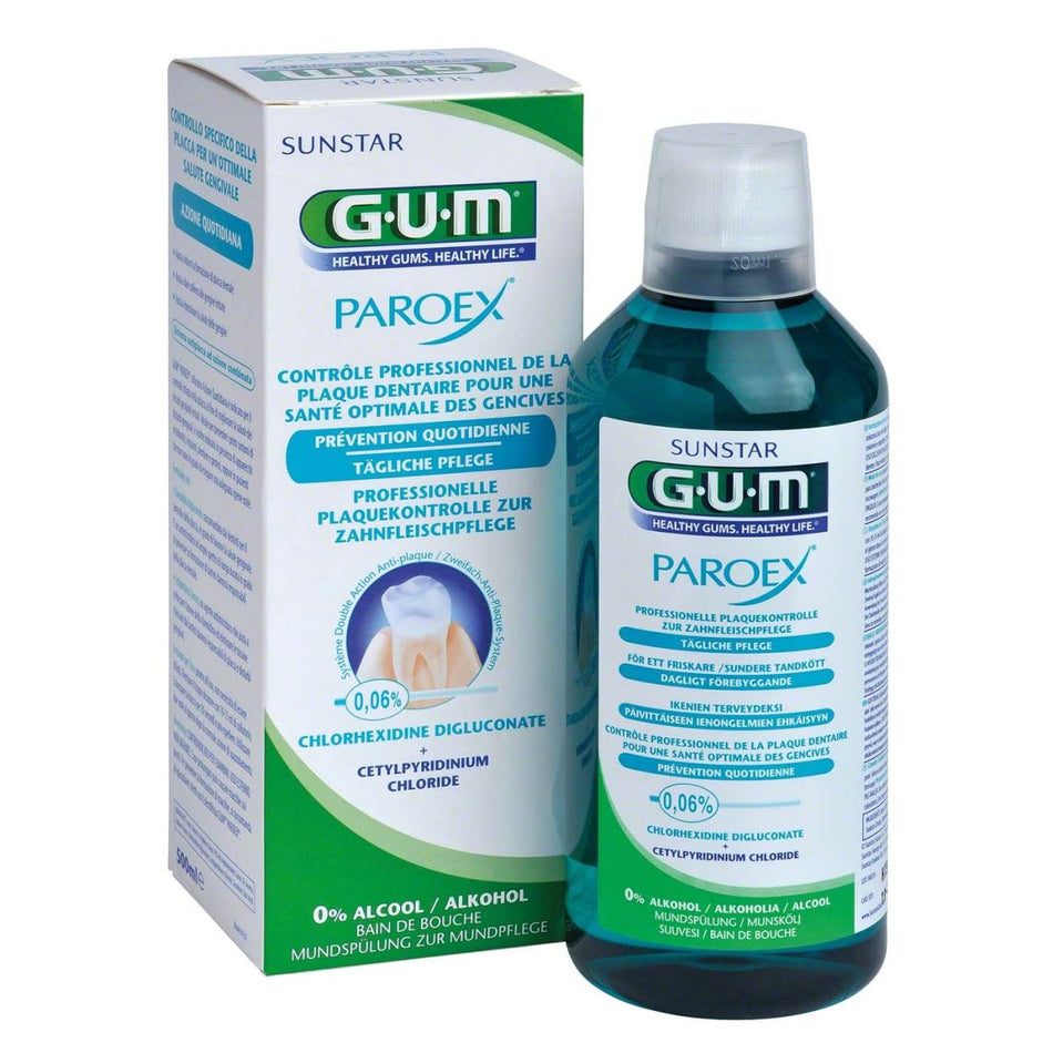 GUM Paroex mouthwash, 0.06% CHX, bottle of 500 ml