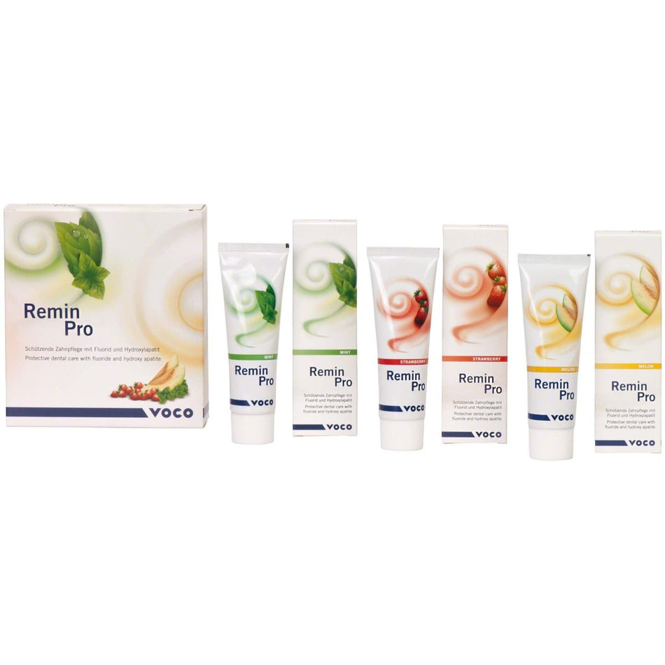 Remin Pro, dental care, fluoride, mint, strawberry, melon, 3 packs of 40 g each