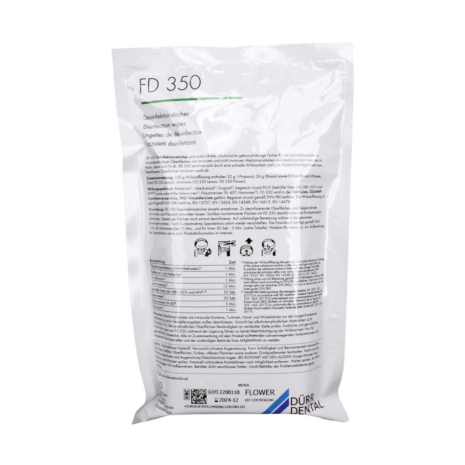 FD 350, disinfectant wipes, Flower, 12 bags of 110 wipes